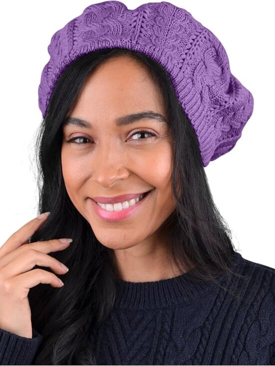 Women\'s Crochet Knitted Style Beanie Slouchy Hat Lavender main image 6